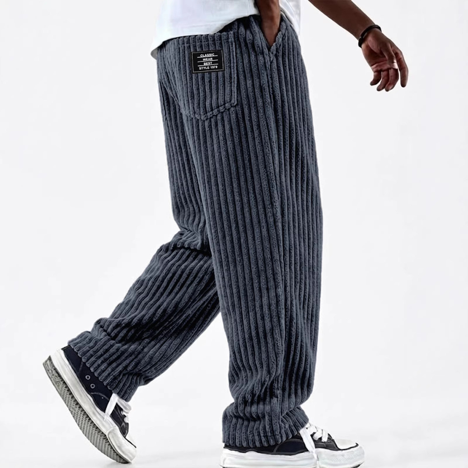 Pantalon décontracté côtelé de couleur unie pour hommes, nouvelle mode, confortable, ample, polyvalent, tendance, minimaliste, streetwear de haute qualité