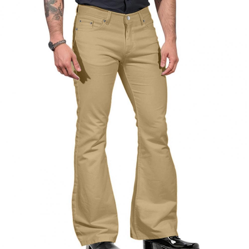 Jean Vintage pour hommes, pantalon Imitation denim, pantalon évasé à la mode, couleur unie, extensible, coupe cintrée, taille moyenne, bas de cloche