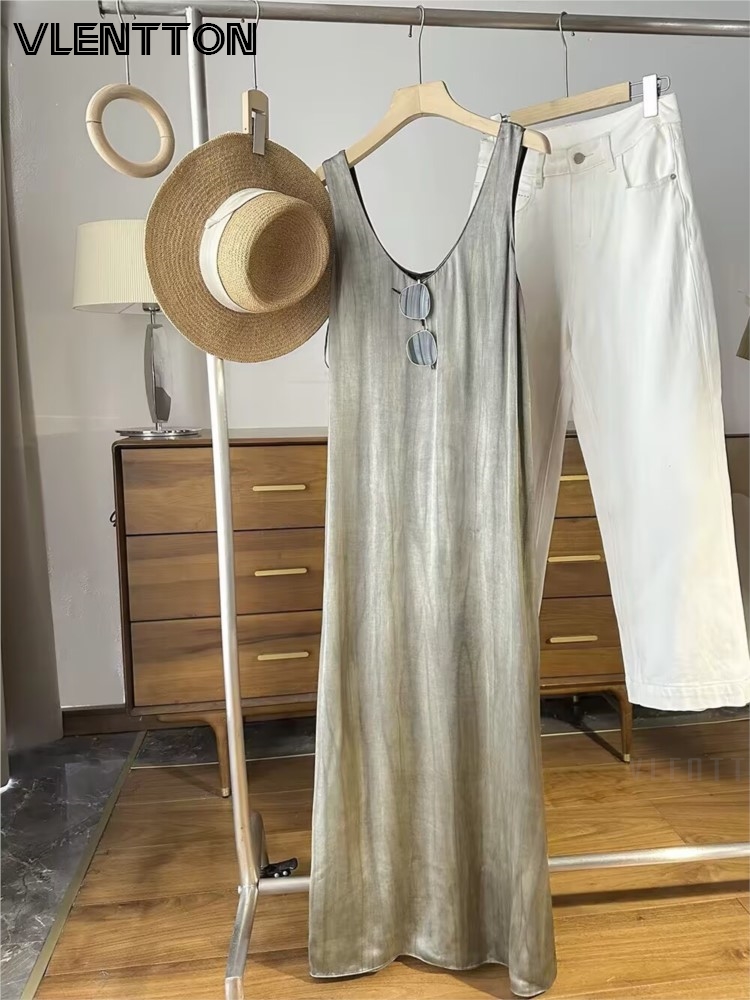 Nouvelle Robe Midi en Satin Tendance 2026 pour Femme, Robe Longue de Soirée Élégante et de Haute Qualité sans Manches pour Dames