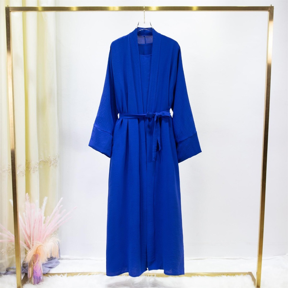 2 photos ensembles musulmans Jilbab musulman deux pièces femmes Abaya Cardigan ample manteau sans manches robe intérieure vêtements de prière avec ceinture