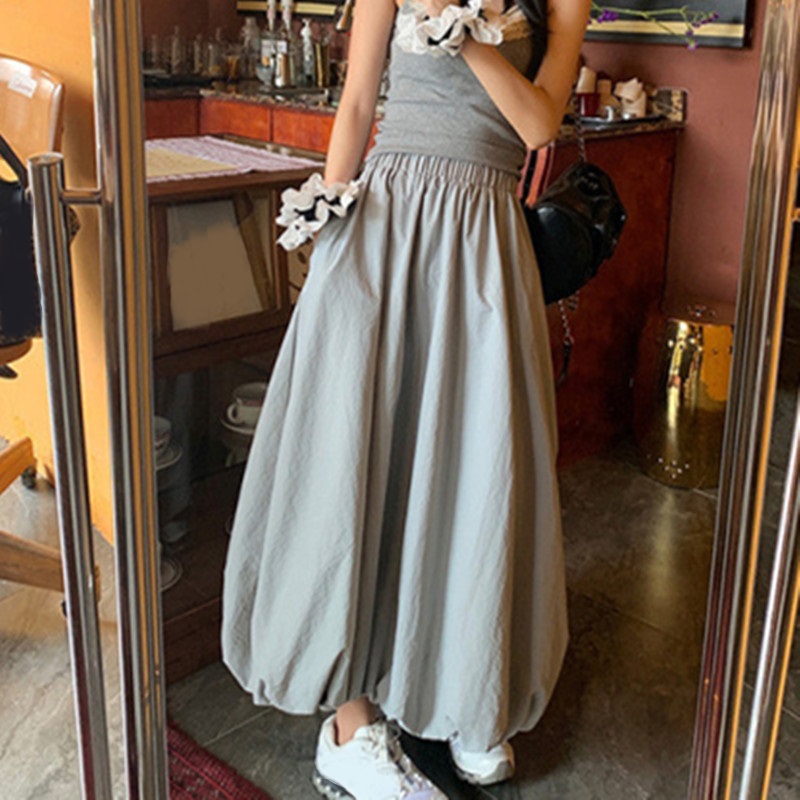 2025 été femmes mode coréenne taille haute lanterne jupes longues en vrac fleur bourgeon jupe Streetwear jupes plissées vêtements féminins