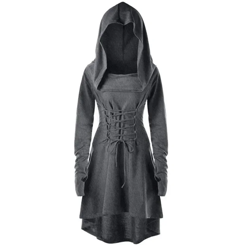 Costumes d'archer de la Renaissance, Cosplay médiéval, Robe à capuche, pull à lacets, longue Cape, fête d'halloween