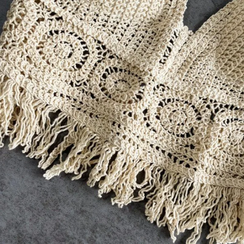 Sexy Boho plage vacances Camisole licou femmes Crochet tricot maillot de bain soutien-gorge dos nu gilet creux gland débardeur femmes hauts courts