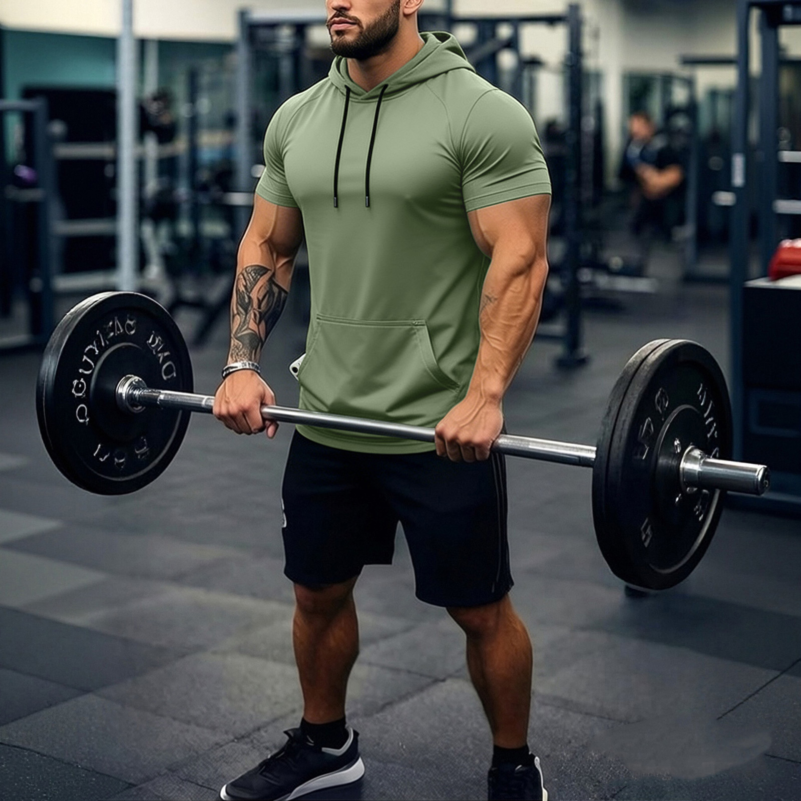Hauts décontractés pour hommes, T-shirts à capuche à manches courtes pour hommes, respirants, en maille légère, pour l'entraînement, la gym, l'athlétisme, Ropa De Hombre
