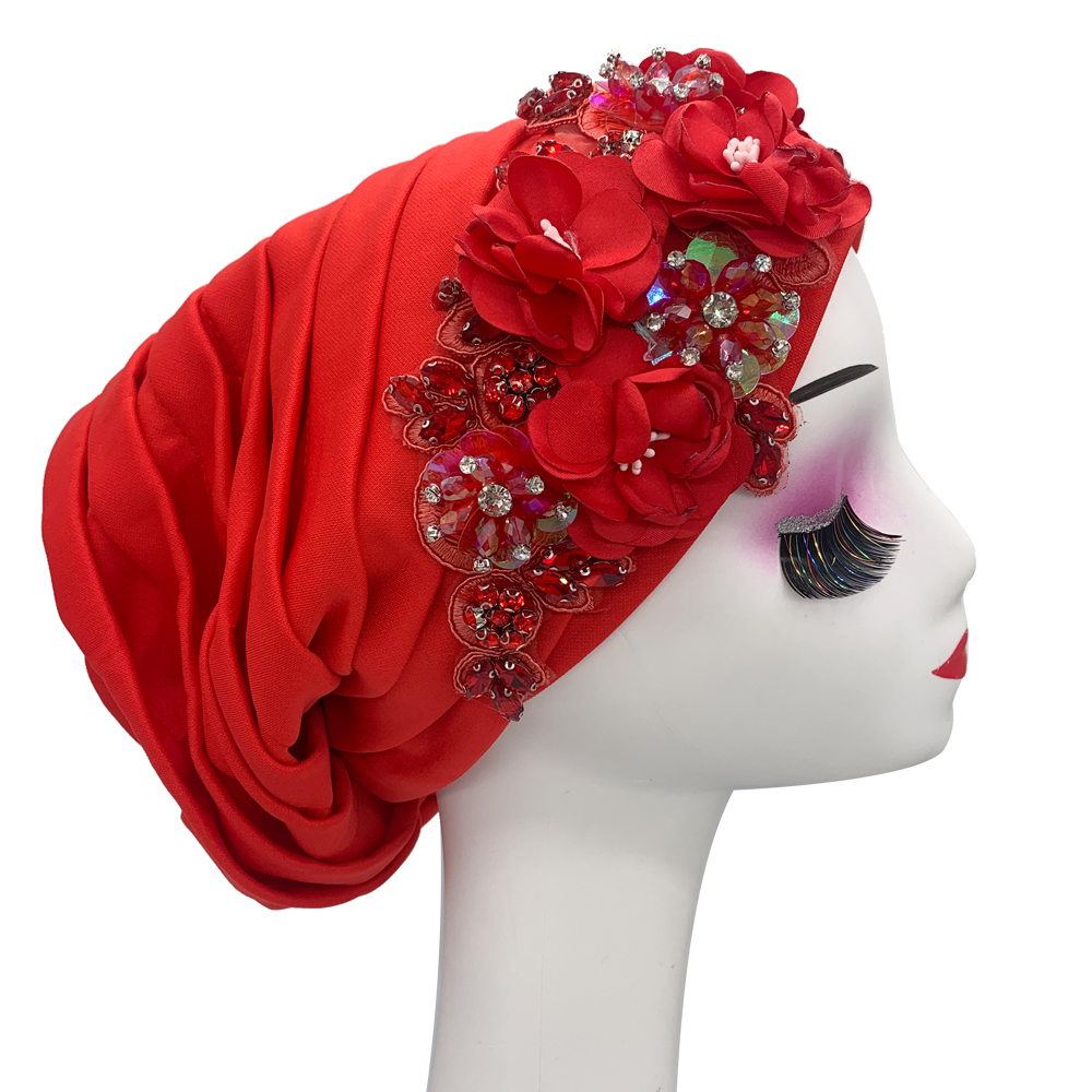 Élégant fleur diamants femmes Turban casquette africaine fête chapeaux chapeau dame bandeau musulman foulard chapeaux Turbante Mujer