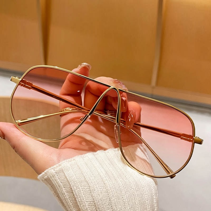 Lunettes de soleil unisexes de style aviateur avec verres dégradés de haute qualité, lunettes de soleil tendance surdimensionnées pour hommes et femmes, monture en métal à pont unique