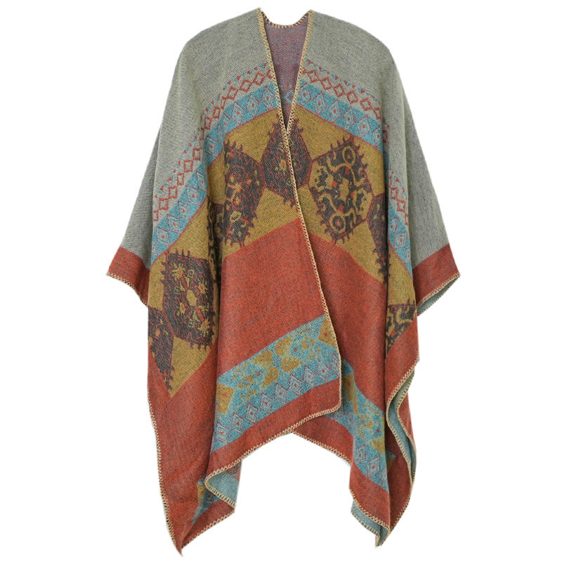 Couverture écharpe automne hiver épais enveloppement Poncho femmes Style ethnique voyage châle Imitation cachemire Capes National fourchette à vent