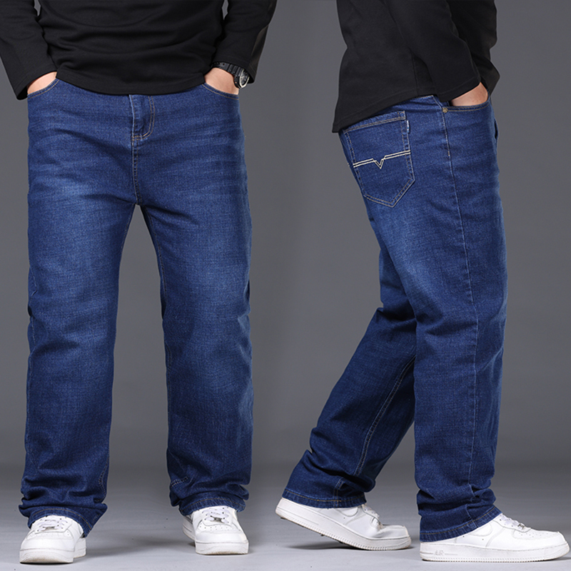 42-50 grande taille hommes jean affaires pantalon Denim décontracté taille haute jambe droite ample élastique confortable pantalon mâle vêtements