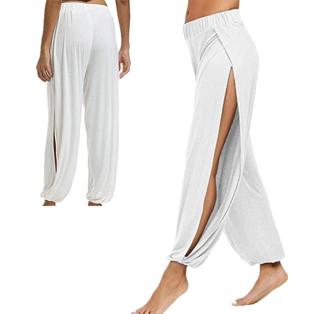 Pantalon Harem Hip Hop Tendance à Fente Latérale, Taille Haute, Jambes Larges, pour Danse Moderne et Yoga