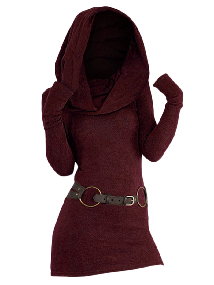 Dressfo robe femme à capuche col bénitier pull en tricot trou de pouce manches longues ceinturée robe tricotée vestidos
