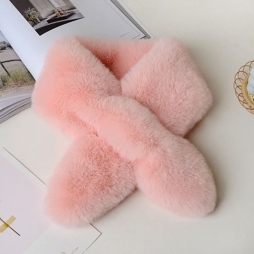 Écharpe à col croisé épaisse pour femme, fausse fourrure de lapin, écharpes en peluche, châle élégant, foulard de la présidence, cache-cou rond, document solide, chaud, hiver