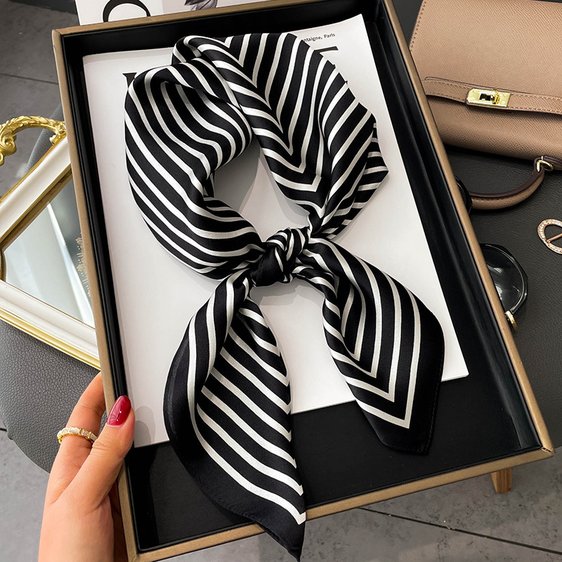 Foulard carré en soie à rayures géométriques pour femmes, 70x70, Simple, cadeaux, bandeau en Satin de haute qualité, châle, foulards de cou