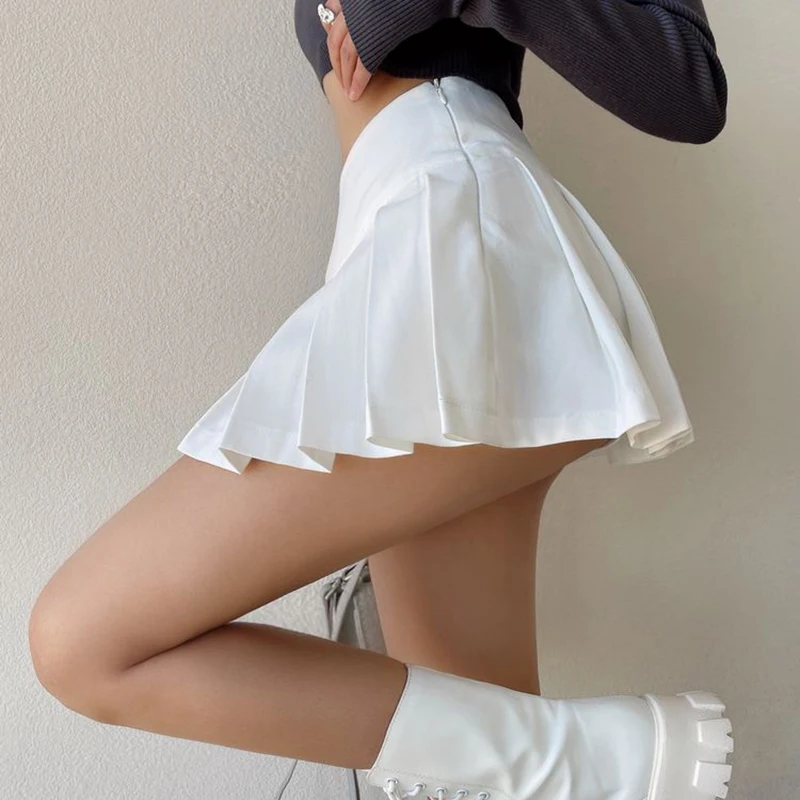 Mode fente femmes jupe plissée été taille haute Sexy Mini jupe blanc Jk coréen fille danse jupe
