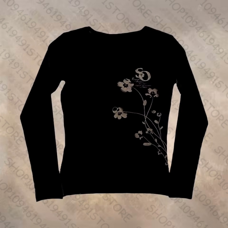 T-shirt à manches longues pour femmes, décontracté, esthétique, rétro, Slim, Punk gothique, vêtements pour femmes, t-shirts à manches longues, Streetwear des années 2000, y2k EMO, hauts pour filles