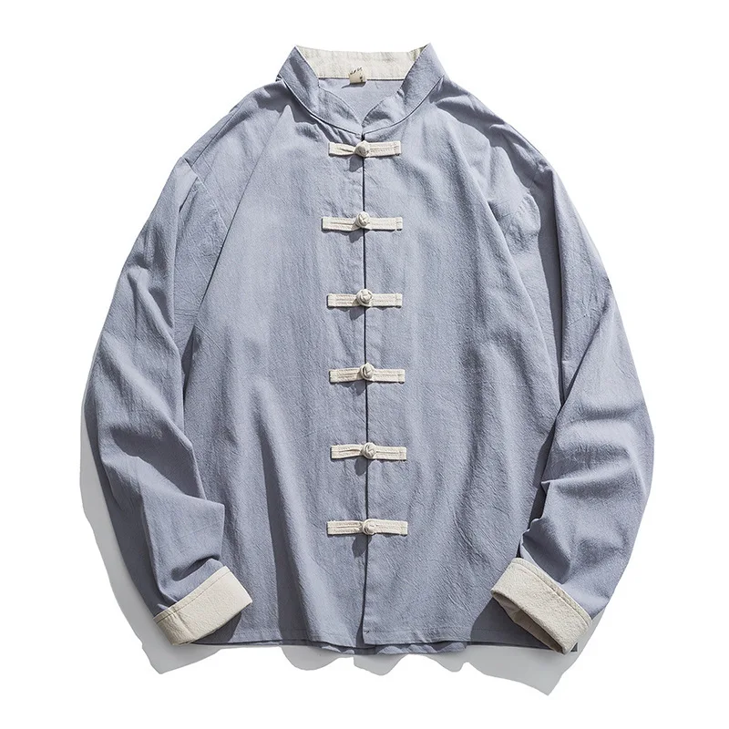 Veste Kimono en lin pour hommes, vêtements chinois traditionnels, haut Hanfu à manches longues, chemise Kung Fu imbibée de Tang, manteau Cardigan M-5XL, nouveau, 2020