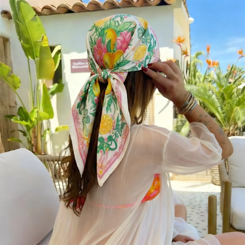 Foulard carré en satin de marque de luxe 2026, ruban imprimé pour cheveux, foulard tendance pour femme, bandana, couleurs unies, châle, bandeau