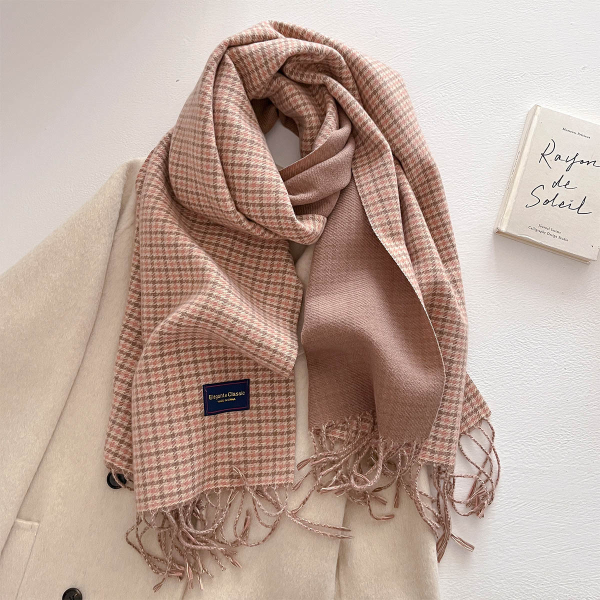 Écharpe chaude longue et épaisse pour femmes, 50x200CM, châle Pashmina à pampilles, fausse cachemire, couverture imprimée pied-de-poule, automne hiver
