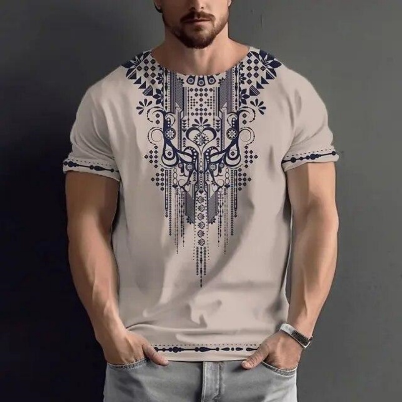 T-Shirt de luxe à motif rétro pour hommes, imprimé ethnique coloré en 3D, manches courtes, surdimensionné, hauts de rue, t-shirts de sport, été