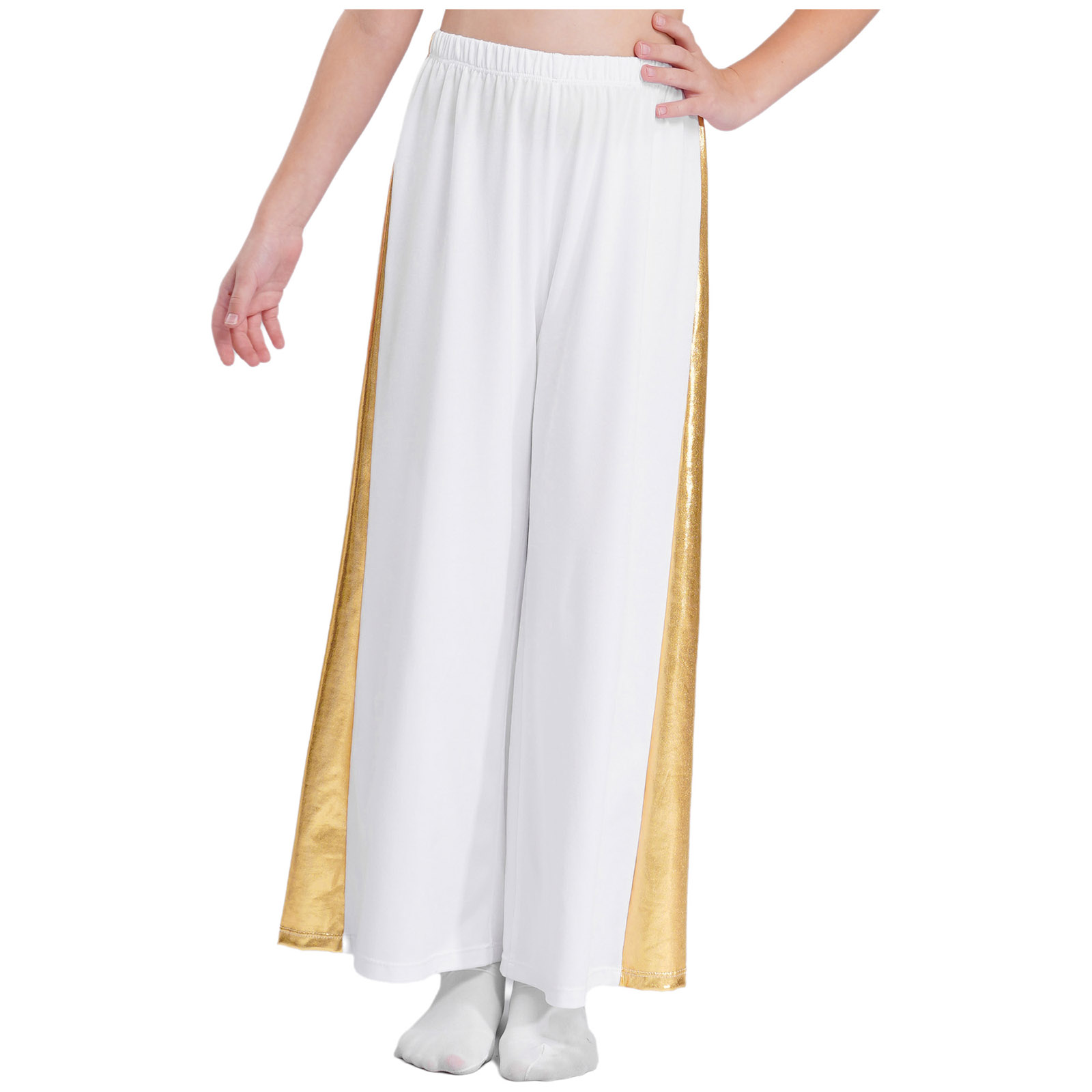 Tenue de danse lyrique moderne pour enfants filles, robe de culte de chorale d'église, robe métallique sans manches avec pantalon à jambes larges