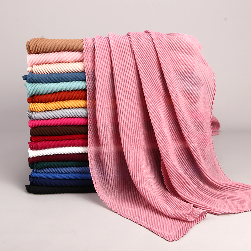 Hijab plissé musulman, foulard islamique froissé, châle uni, écharpe douce pour femmes
