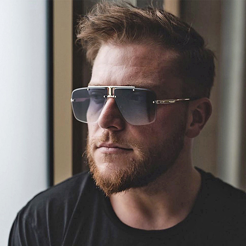 Lunettes de soleil sans monture rectangulaires tendance populaires pour femmes et hommes, grandes lunettes de soleil carrées pour l'été et les voyages