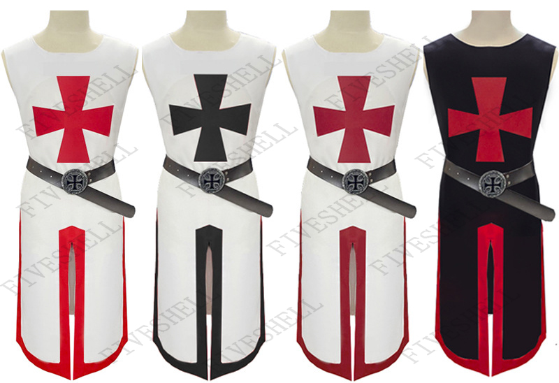 Pardessus de chevalier templier à manches longues pour hommes, robes de cosplay médiévales, manches courtes, costume de reconstitution Y, croisé