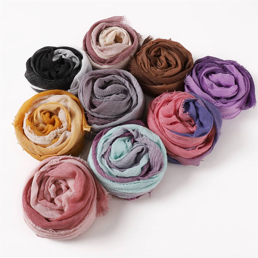 Foulard Hijabs Dégradé Uni pour Femme Musulmane, Turban Islamique de Grande Taille, Châle Long, Écharpe de Sauna, 2024