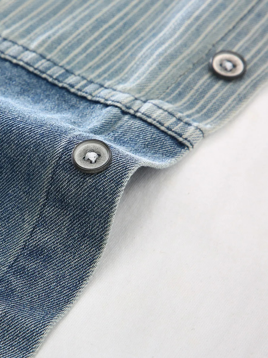 Chemises en jean décontractées pour hommes 2026, style streetwear coréen, patchwork, rayées, fines, pour hommes élégants au quotidien