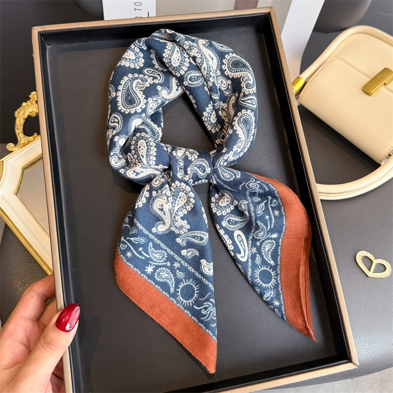 Écharpe de cou en coton et lin imprimé noix de cajou pour femmes, Foulard carré pour cheveux, bandeau, châles, enveloppes, Foulard Bandana