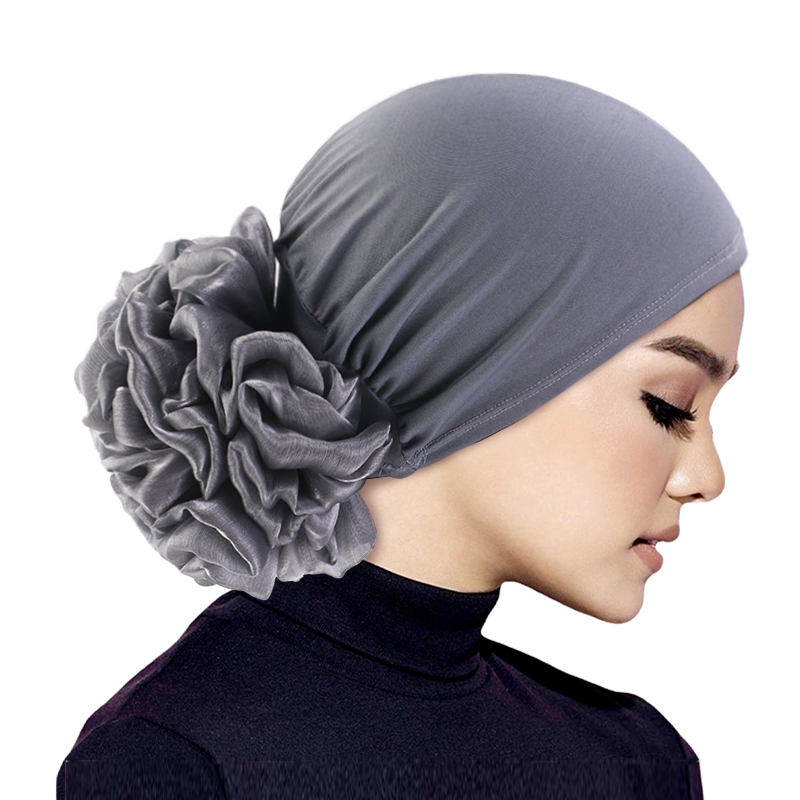 Femmes Hijabs Turban grande fleur tissu élastique bandes de cheveux chapeau bonnet dames musulman solide perte de cheveux écharpe casquette cheveux accessoires