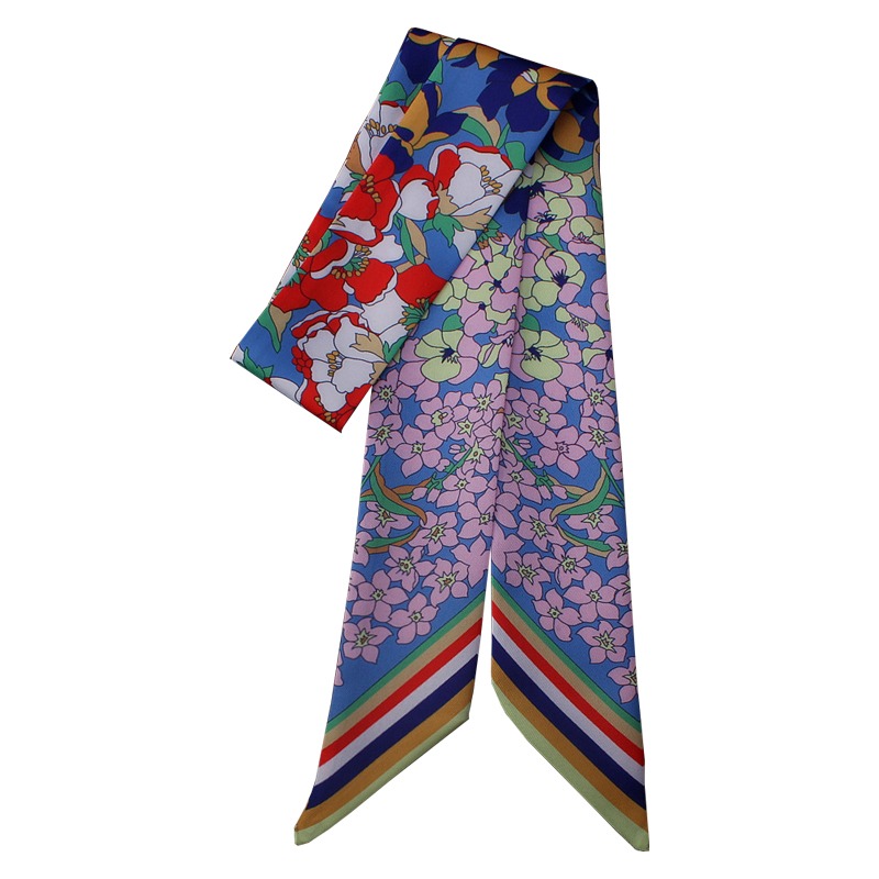 Foulard en soie sergé pour femmes, nouvelle mode, imprimé floral, cravate, foulard de tête, marque, poignée de sac, rubans, petites et longues, 2026