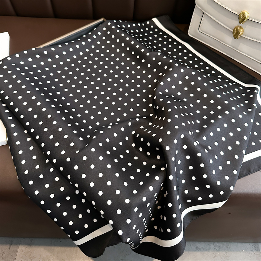 Foulard en soie à pois tendance de 90 cm pour femme, bandeau en twill, foulard rayé, hijab, écharpes carrées et châles, écharpes de cou
