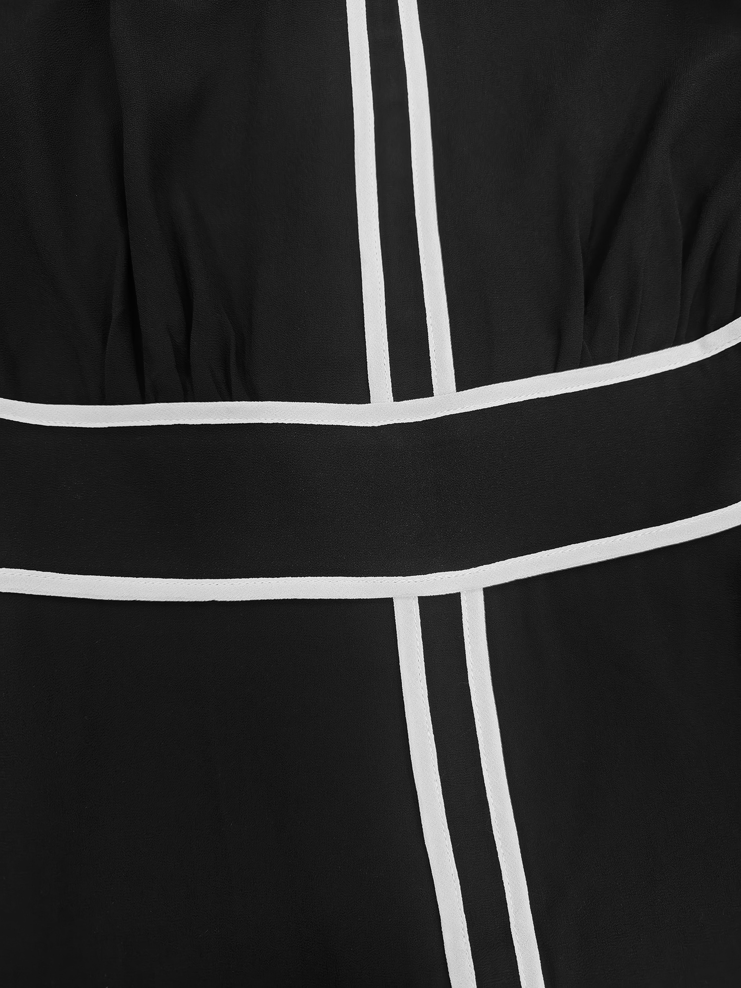 Robe longue élégante en mousseline de soie, col montant, manches longues avec bordure blanche, idéale pour le bureau, les affaires, les banquets et les soirées