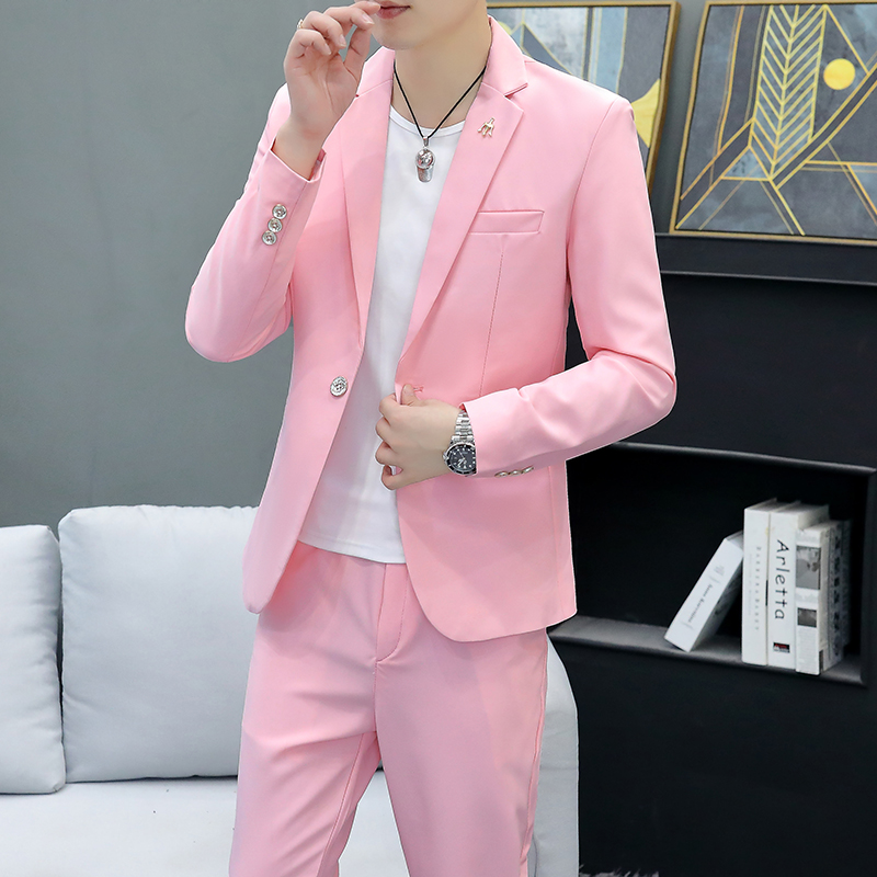 Costume deux pièces coupe cintrée, Style Business décontracté, couleur unie, robe d'automne avec pantalon inclus, Costume élégant pour hommes