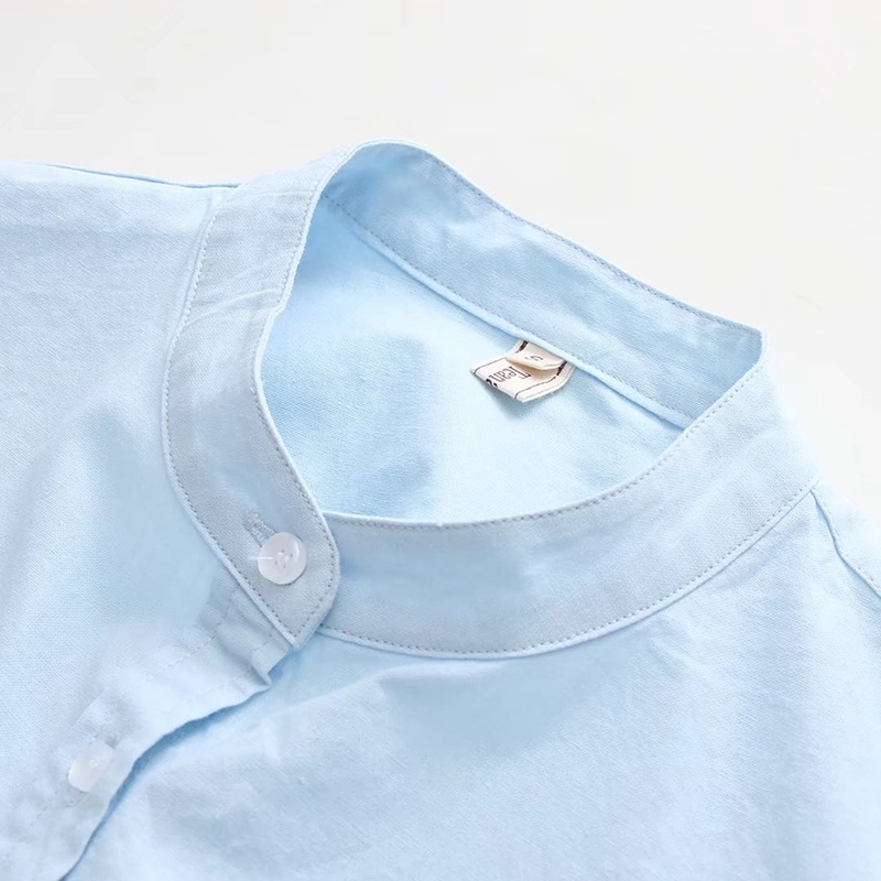 Chemises blanches en lin pour femmes, chemisiers bleus à manches longues, col montant, hauts de bureau pour femmes, vêtements féminins, couleur unie, printemps 2026