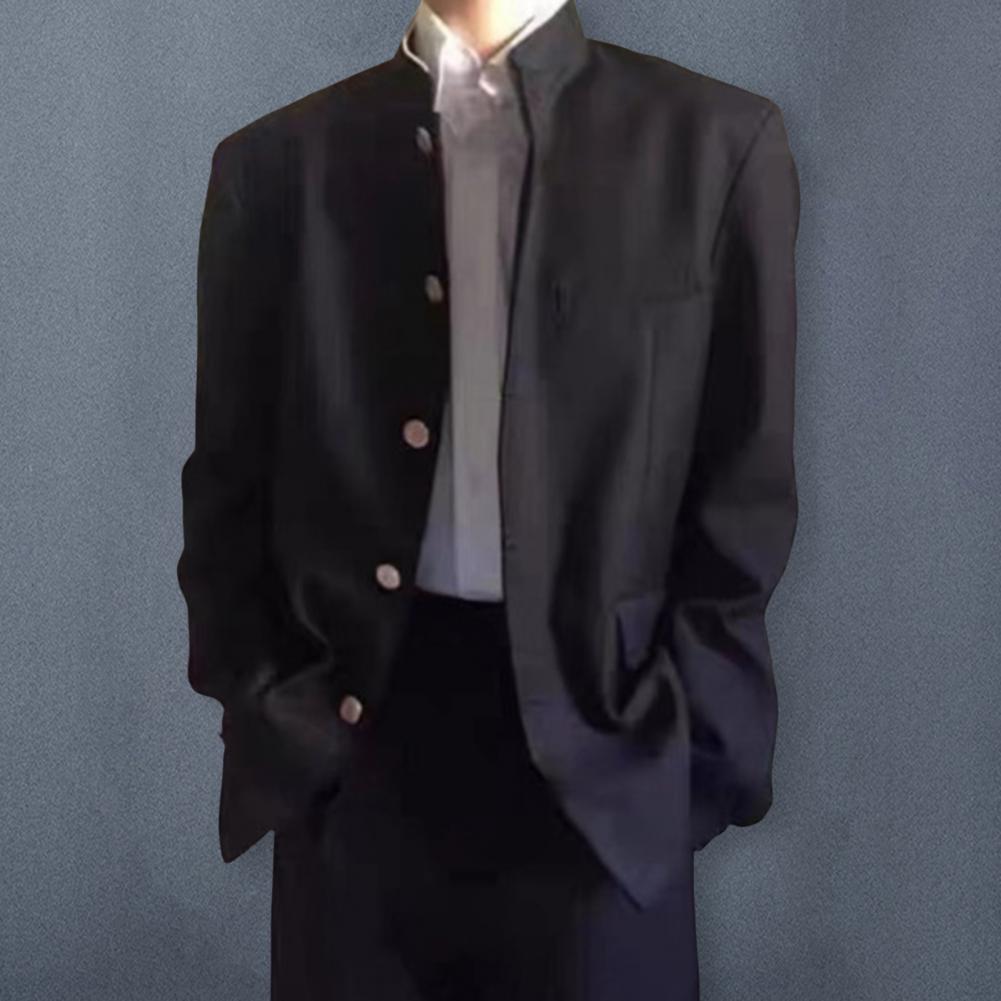 Manteau de costume pour hommes, uniforme scolaire de Style japonais, col montant, veste formelle à simple boutonnage avec poches à rabat, tunique chinoise