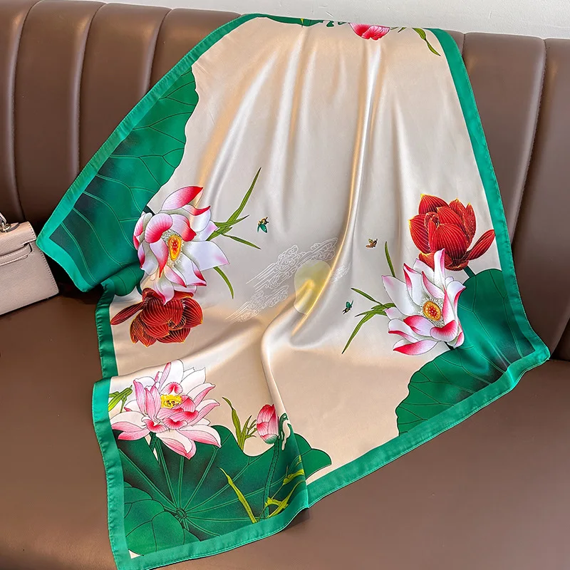 InjSatin-Foulard Carré Imprimé de Luxe pour Femme, Foulard de Cou, Bandana de Tête, Petit Hijab, 70cm