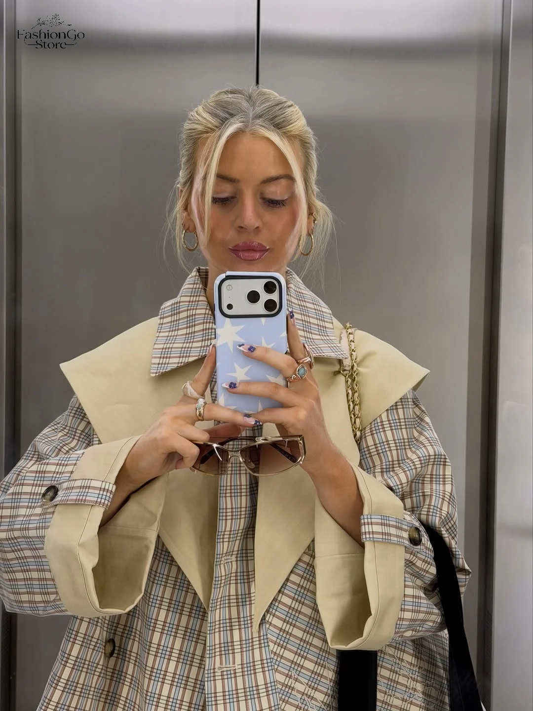 Veste courte pour femme à carreaux et patchwork, double boutonnage, manches longues, col marin contrastant, poches, coupe ample, décontractée, 2026
