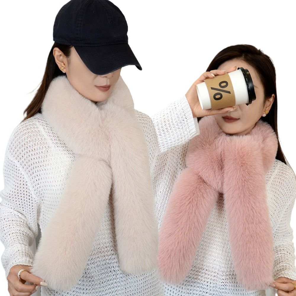 130cm fausse fourrure longue écharpe couleur unie épais hiver moelleux écharpe fourrure décor doux en peluche dames cou plus chaud écharpes en plein air chaud