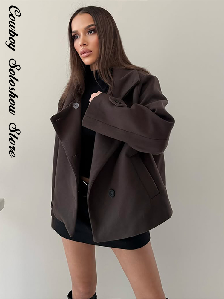 Manteau en laine à col haut uni pour femmes, élégant, chaud, à simple boutonnage, manches longues, avec poches, manteau court, nouvelle veste d'hiver quotidienne pour femme.