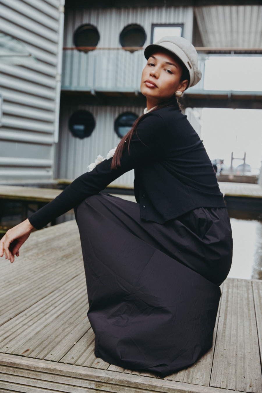 AS AW25 robe Patchwork col rond haut côtelé + jupe + cardigan vêtements femme