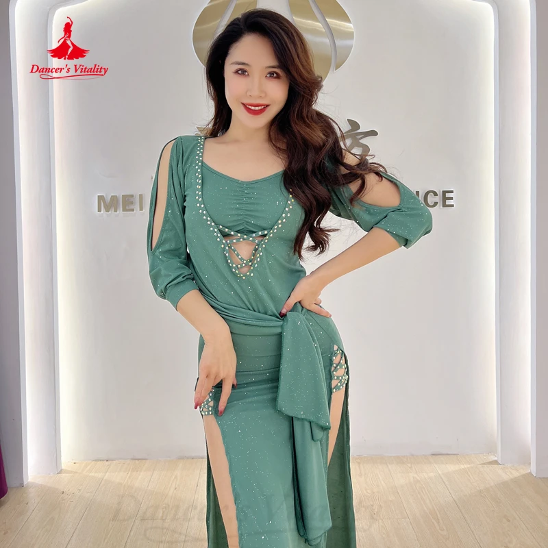 Costume de danse du ventre pour femmes, vêtements Shaabi Balai Saidy, Robe à manches longues + ceinture, tenue de scène de danse du ventre orientale pour filles