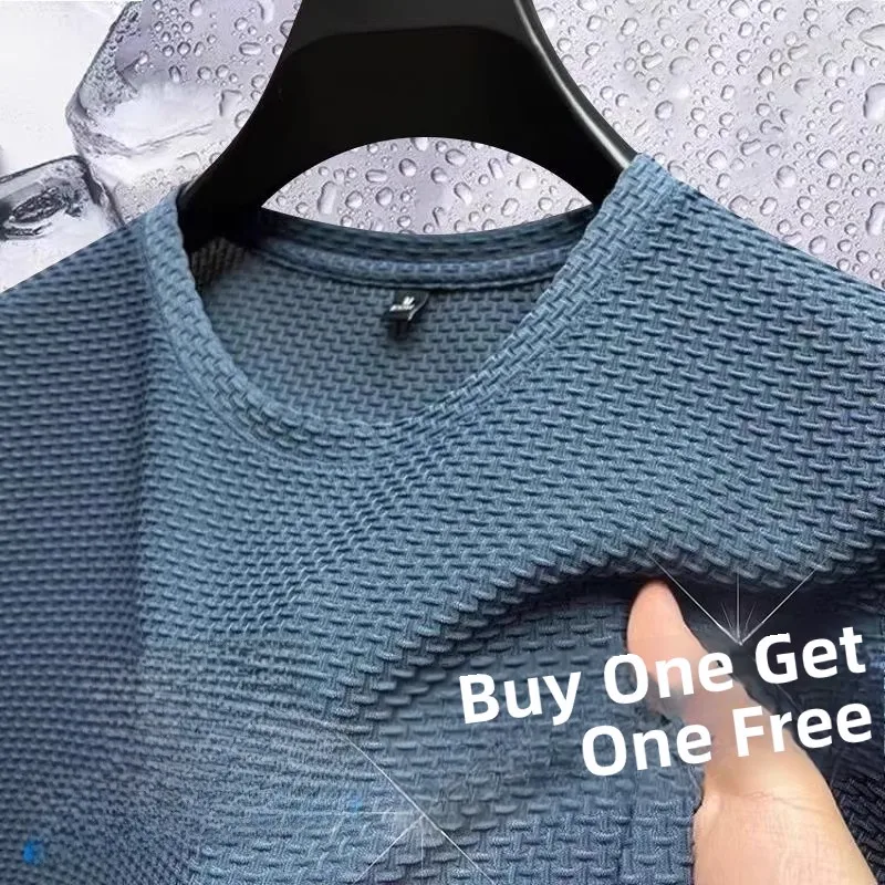 Été glace soie haut de gamme couleur unie haute qualité à manches courtes t-shirts hommes respirant mode T-Shirt mâle marque vêtements 5XL