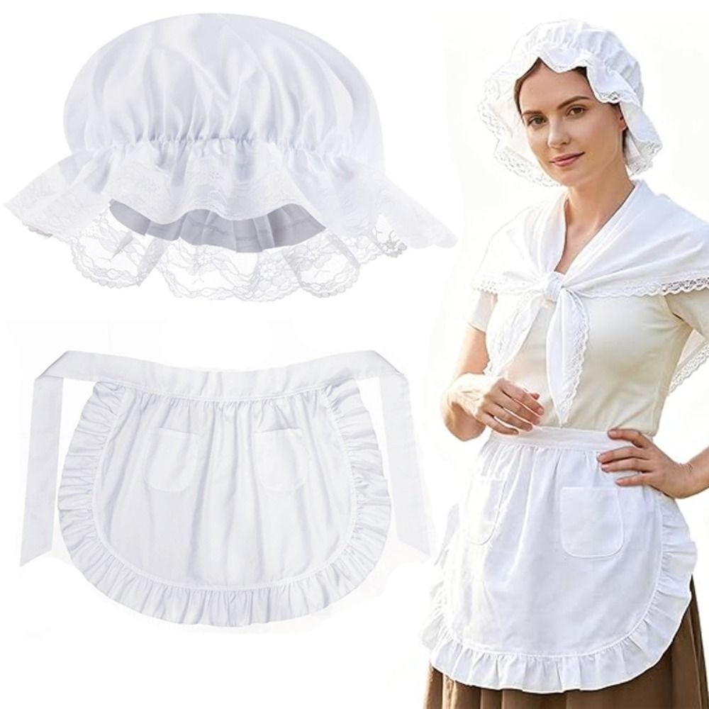 Bonnet de demoiselle d'honneur à bord volanté avec dentelle et bande élastique, ajustement extensible, pour costumes historiques et coloniaux
