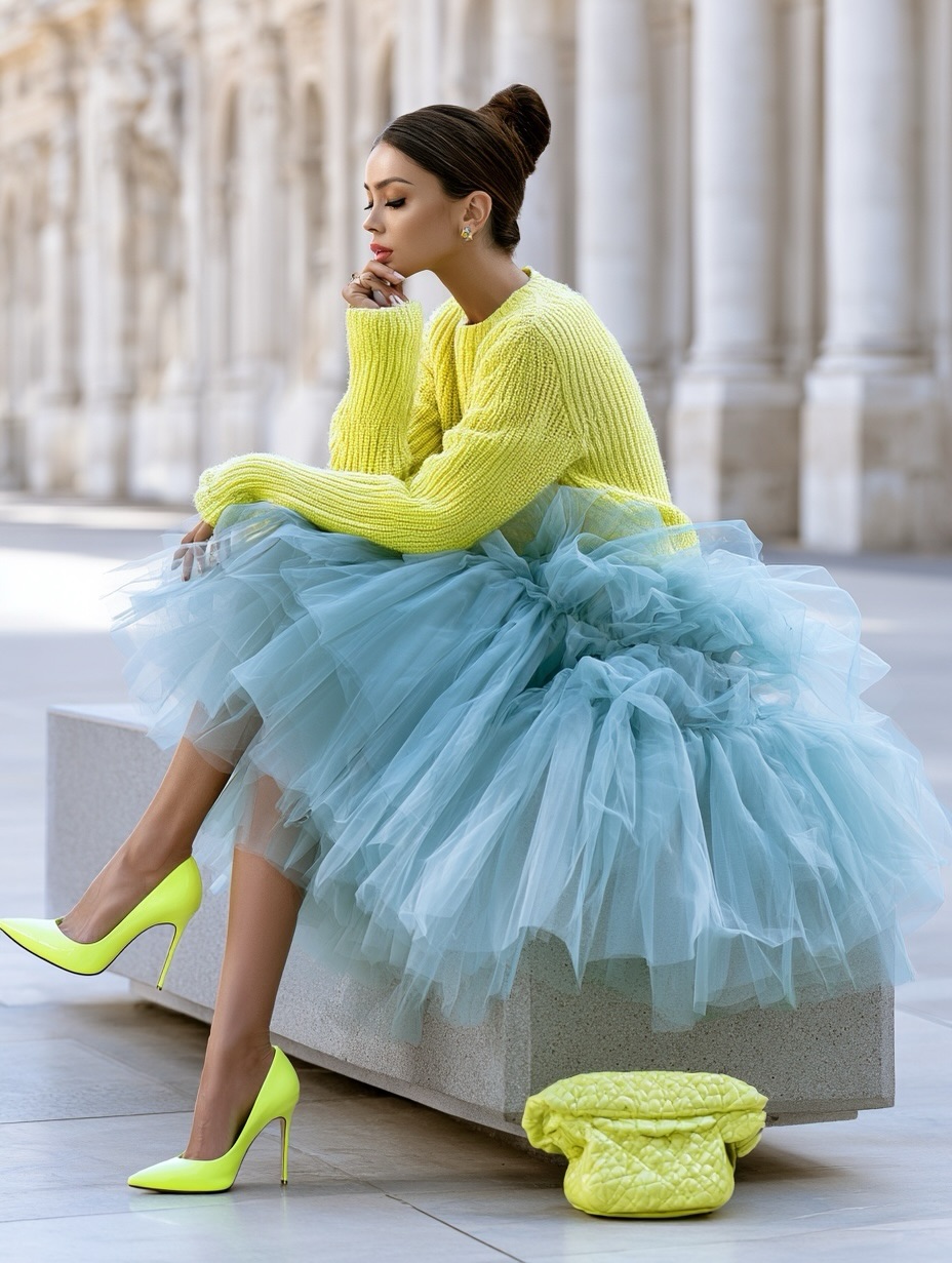 Jupe Tutu à Volants Superposés en Tulle Couleur Bonbon, Taille Haute, Coupe A-Line, Longueur Midi/Maxi, Style Ballerine, pour Fête et Été