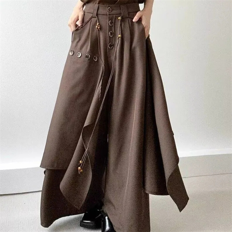Fanan 2026 Nouvelle Collection Automne – Pantalon Jupe Irrégulier à Boutons et Pantalon Large Décontracté Polyvalent pour Femme