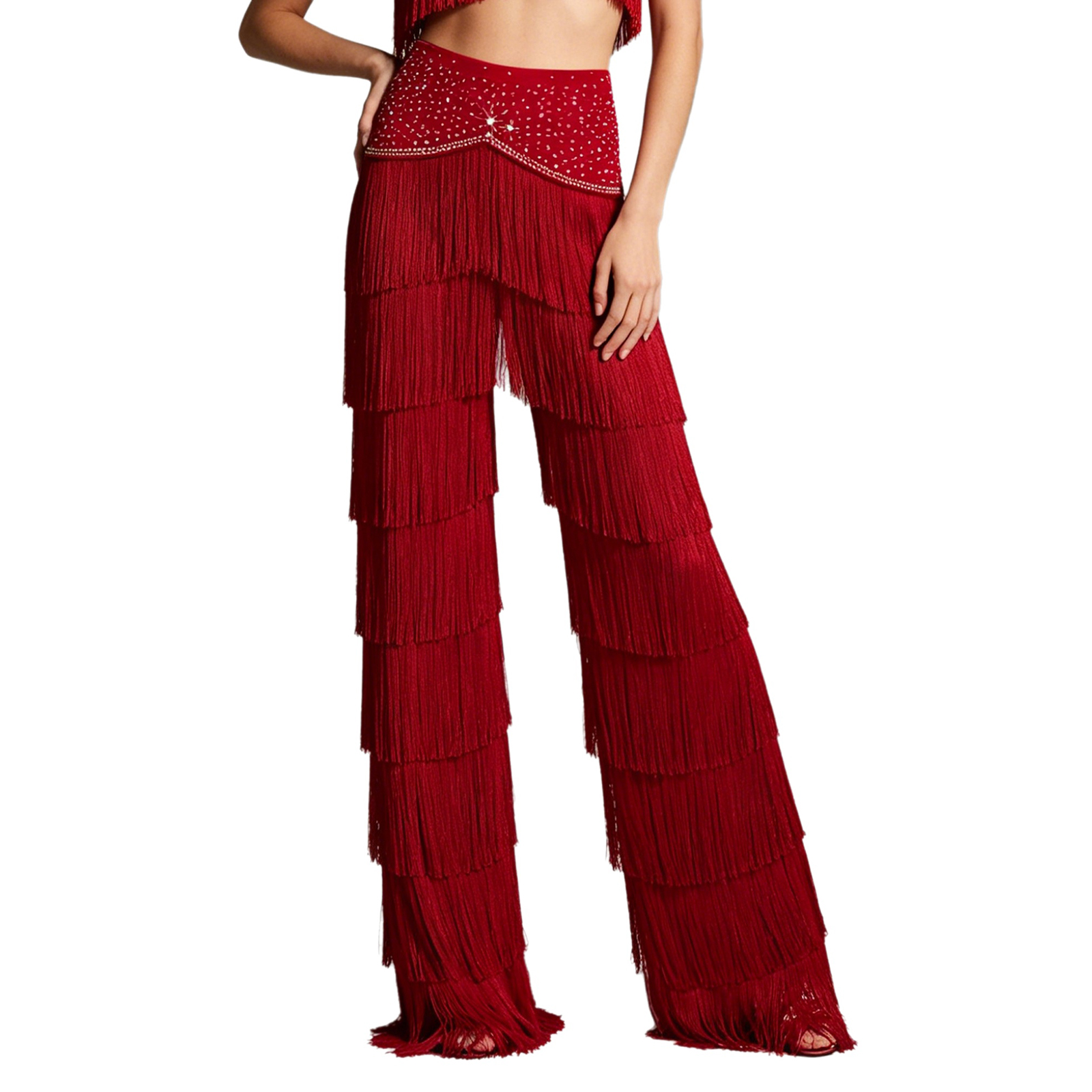 Robe de danse latine pour femmes adultes, pantalon à franges superposées avec strass, Costume de Salsa Samba, Costume de concours de danse