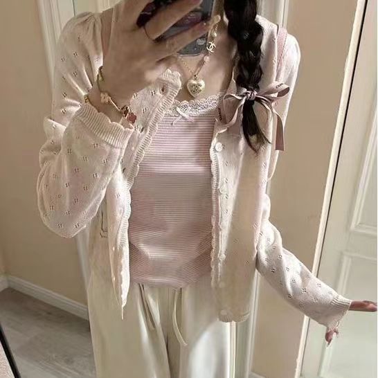 Cardigan rose à manches longues pour femmes, mode coréenne Kawaii, Harajuku, Y-CoAdvantages, chemises esthétiques, vêtements d'été de style coréen