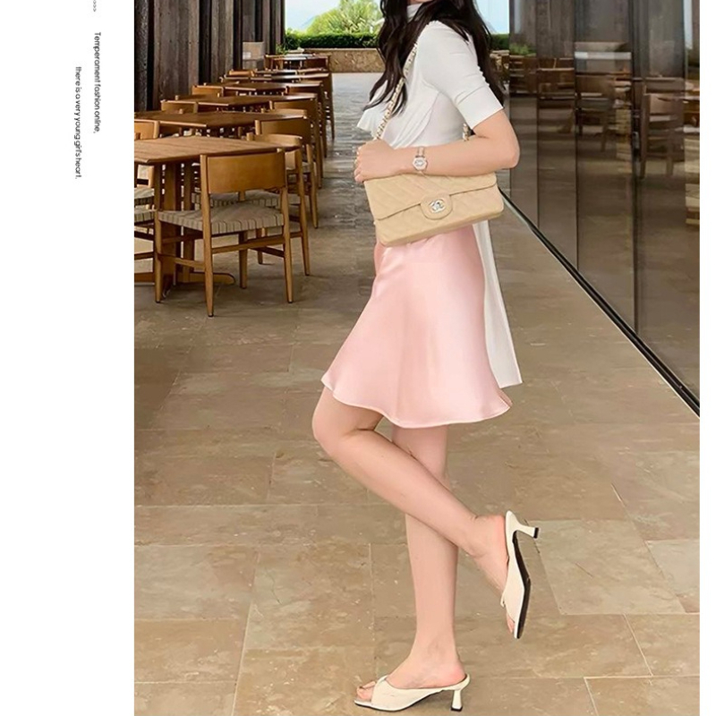 Jupe midi élégante en satin lisse pour femme, coupe trompette, taille élastique, idéale pour l'été
