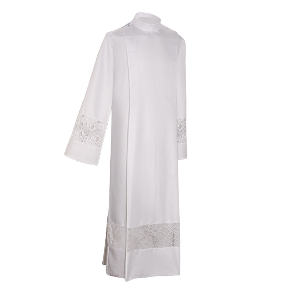 Robe de clergé en dentelle, costume de prêtre, surplis, blanc, long, ALB, église catholique, pasteur, prédicateur, olympiques de clerc